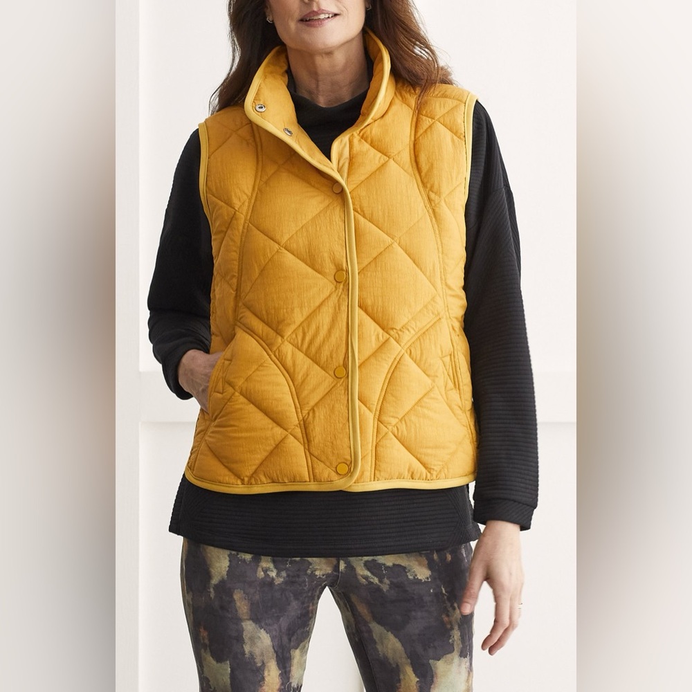 Tribal A Line Puffer Vest in Marigold Size M